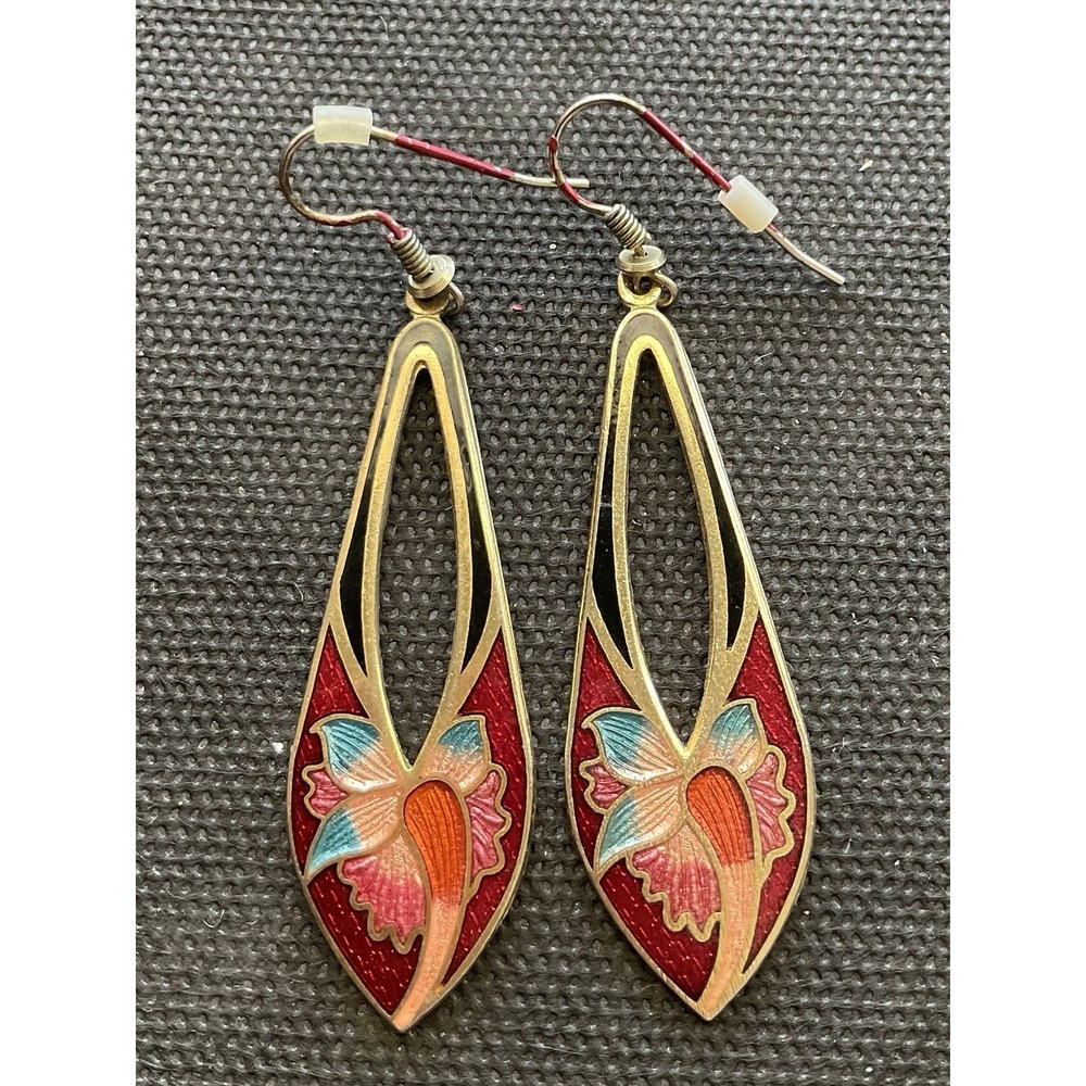 vintage cloisonné enamel flower earrings Estate Jewelry